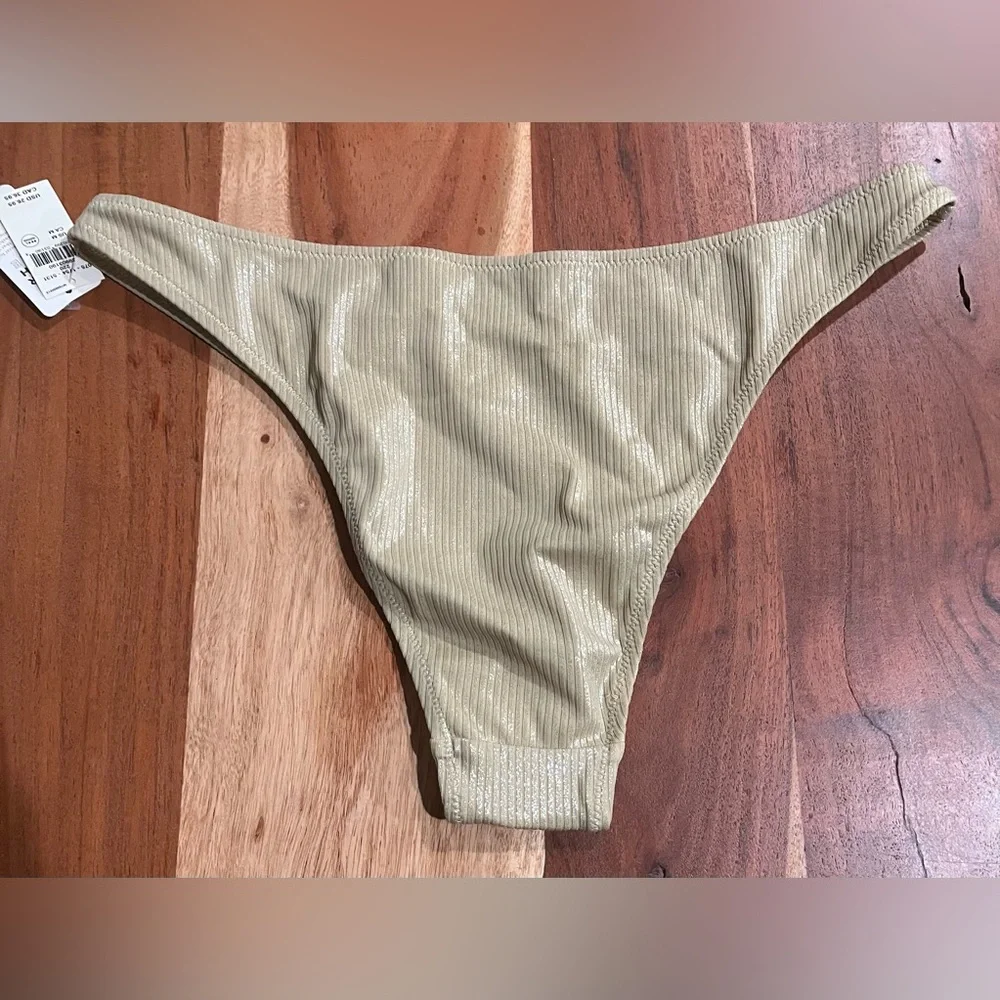 NWT Aerie Metallic Low Rise Cheeky Bikini Bottom in Golden Oak - Size M